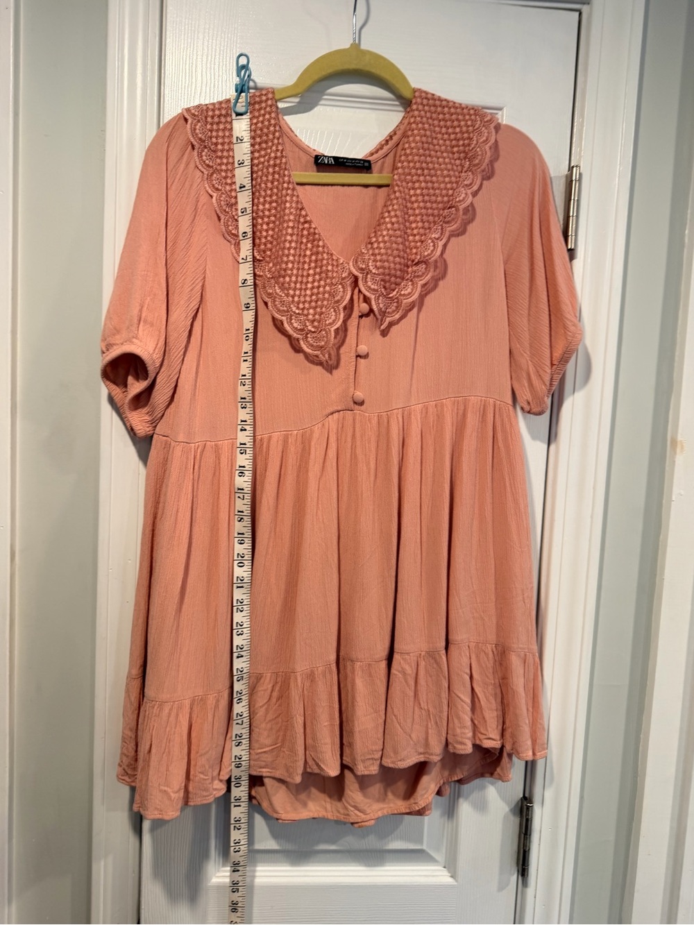 Zara Size M Embroidered Lace Collar Babydoll Tunic Dress Top Boho Cottagecore - Picture 7 of 11